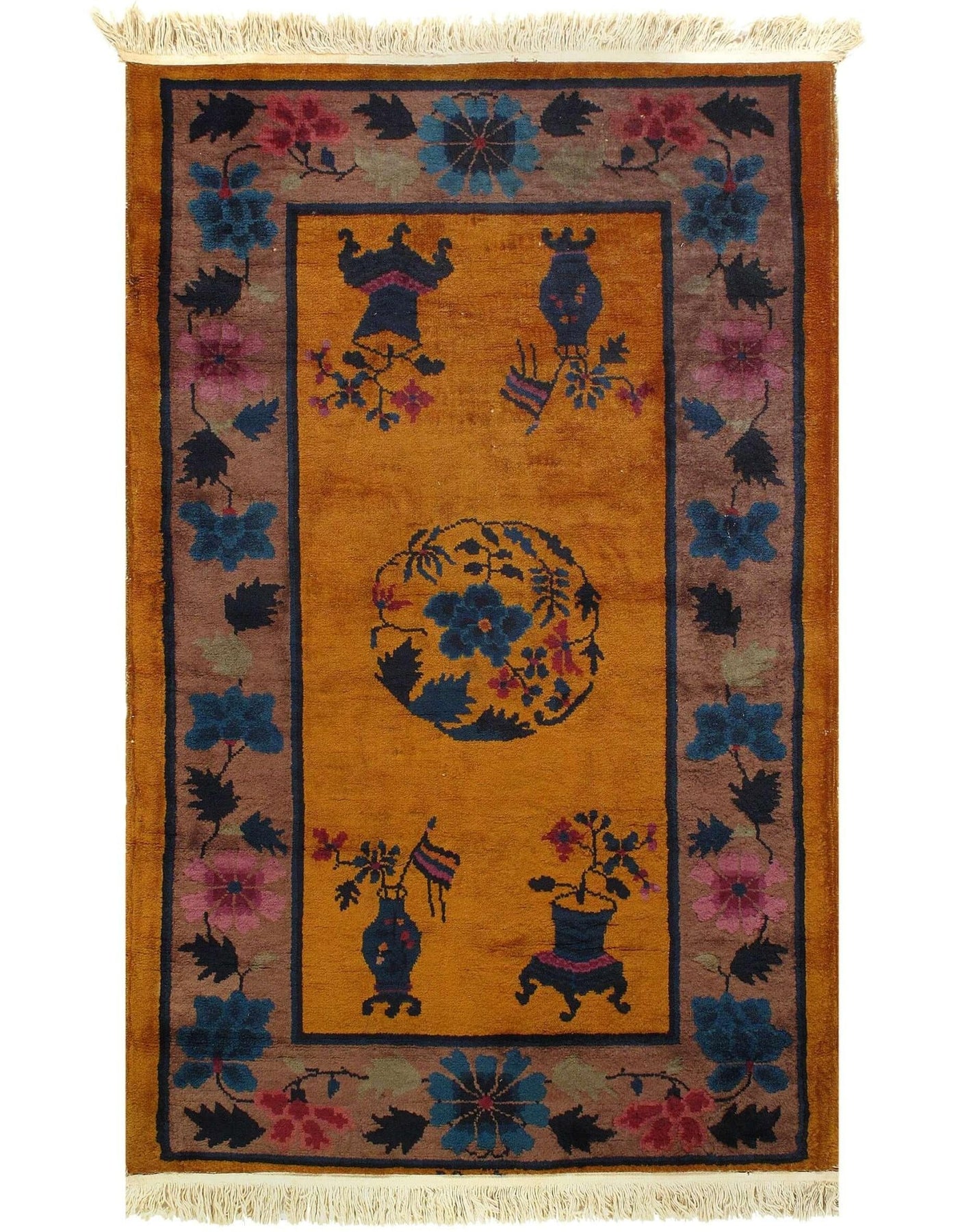 Canvello Antique Chinese Art Deco Orange Rug - 3'1'' X 4'9'' - Canvello