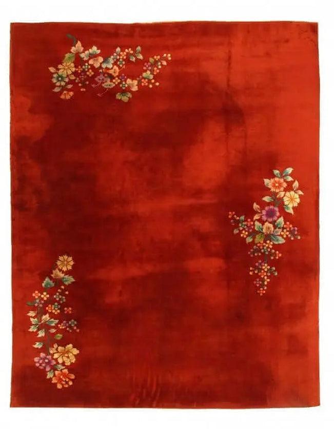 Canvello Antique Chinese Art Deco Red Rug - 9'' X 11'6'' - Canvello