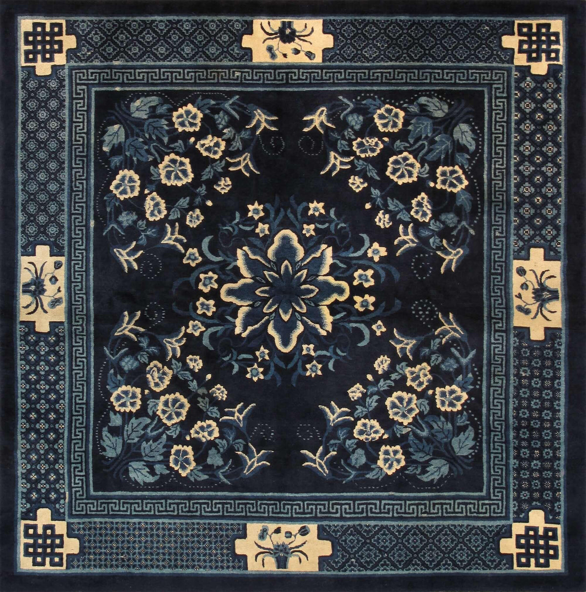 Canvello 中國古董手工打結羊毛藍色小地毯 - 6'2" X 6'3"