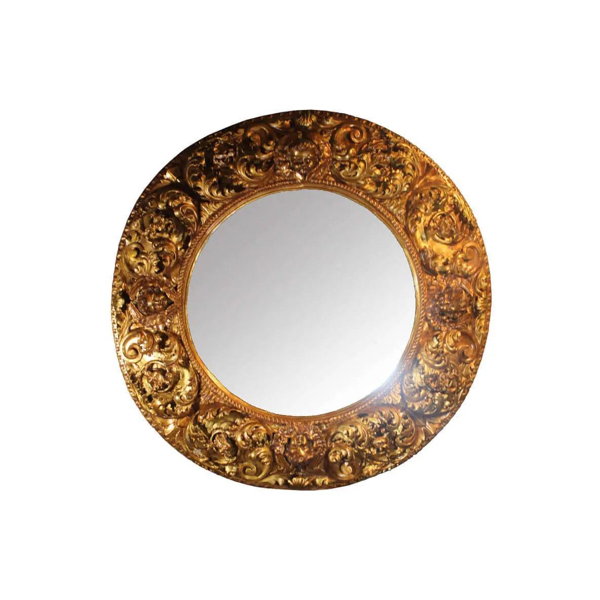 Canvello Antique French Round Wall Mirror Carved Wood Gold Frame