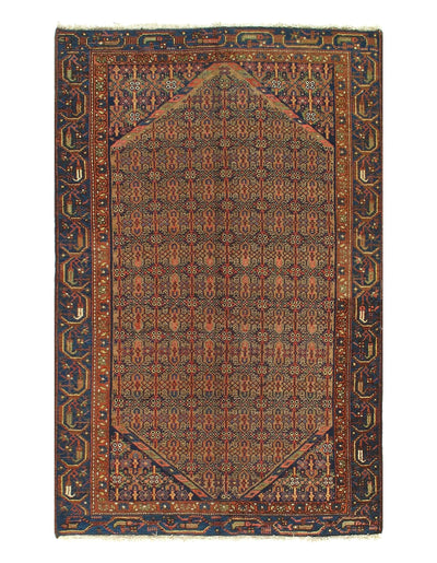 Canvello Antique Hamadan Blue And Brown Rug - 3'11'' X 6'2''