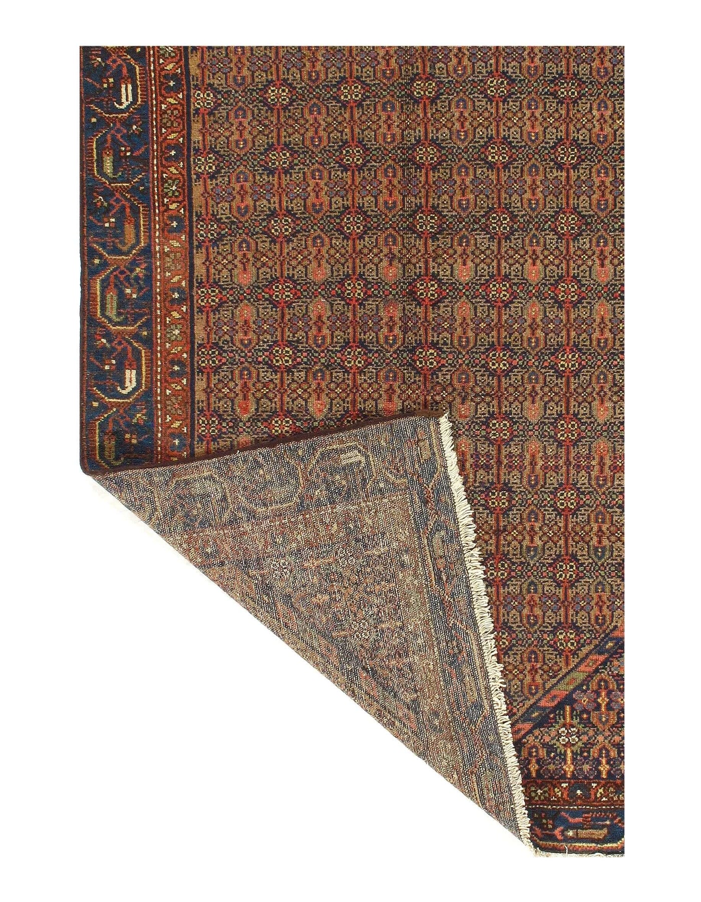 Canvello Antique Hamadan Blue And Brown Rug - 3'11'' X 6'2''