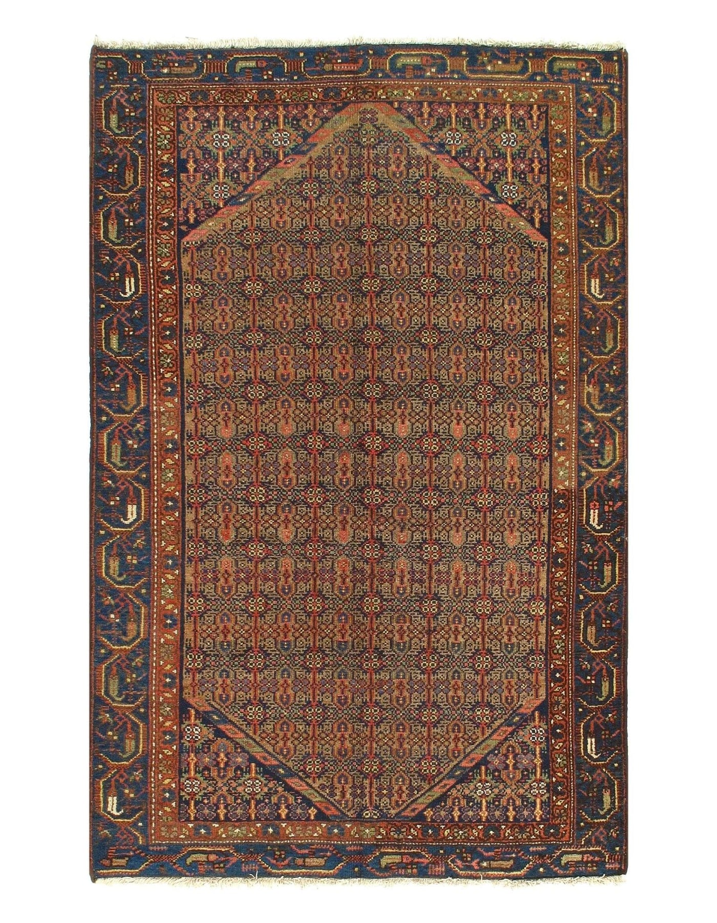 Canvello Antique Hamadan Blue And Brown Rug - 3'11'' X 6'2'' - Canvello