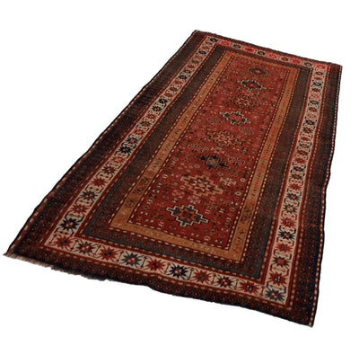 Canvello Antique Hand Made Casual All Over Silkroad Shirvan Rug - 4'0'' X 7'9'' - Canvello