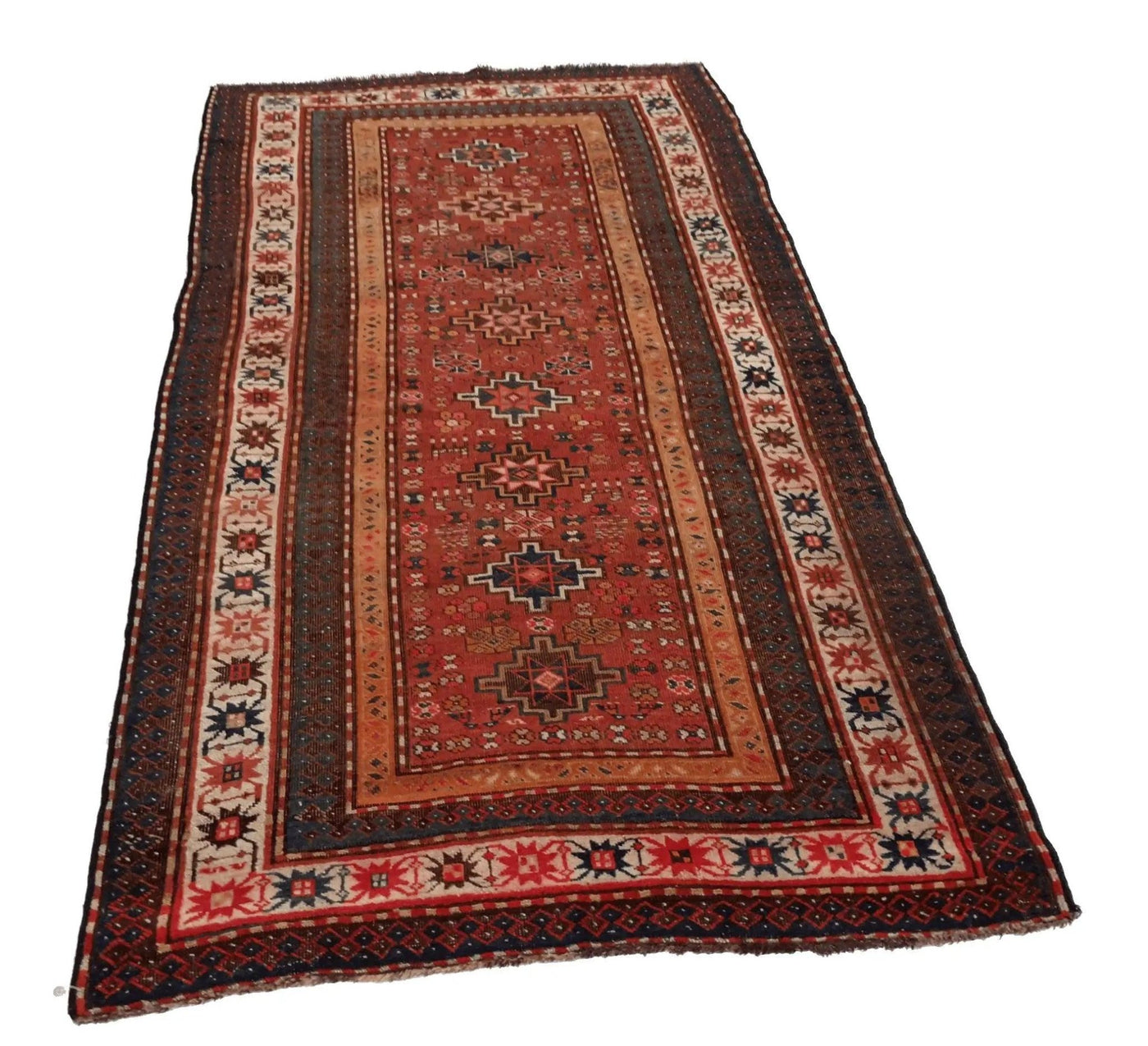 Canvello Antique Hand Made Casual All Over Silkroad Shirvan Rug - 4'0'' X 7'9'' - Canvello