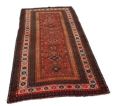 Canvello Antique Hand Made Casual All Over Silkroad Shirvan Rug - 4'0'' X 7'9'' - Canvello