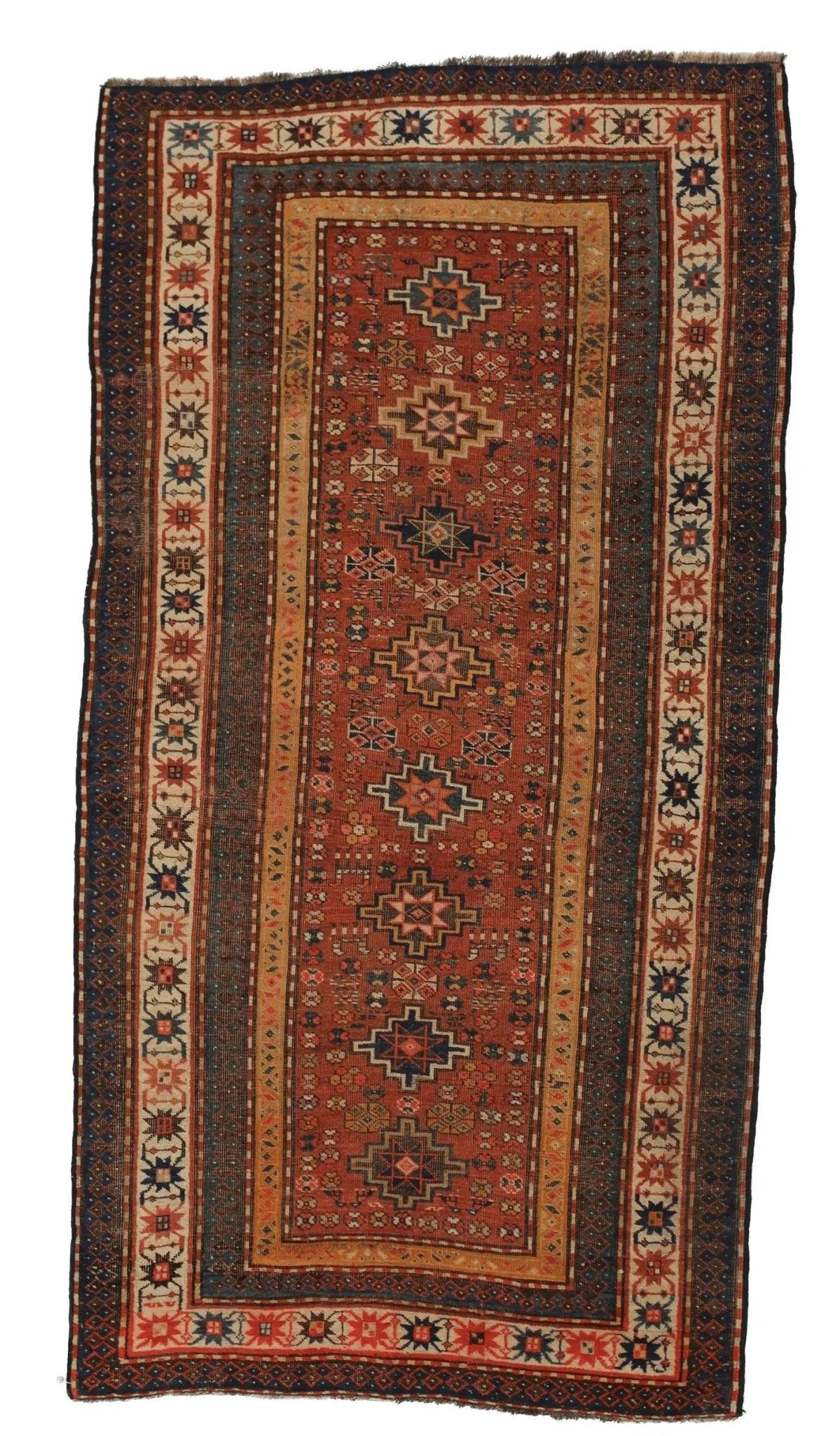 Canvello Antique Hand Made Casual All Over Silkroad Shirvan Rug - 4'0'' X 7'9'' - Canvello