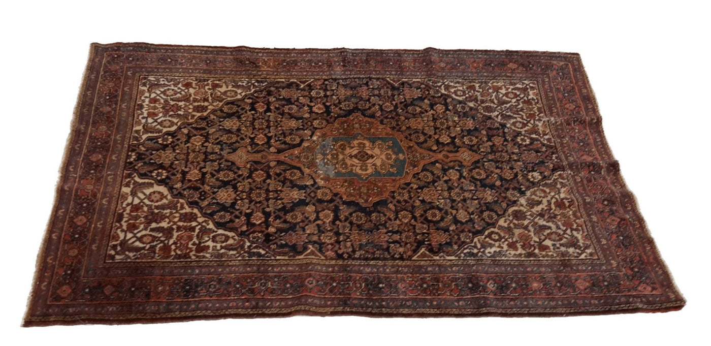 Canvello Antique Hand Made Formal Medallion Silkroad Seneh Rug - 4'5'' X 6'8'' - Canvello