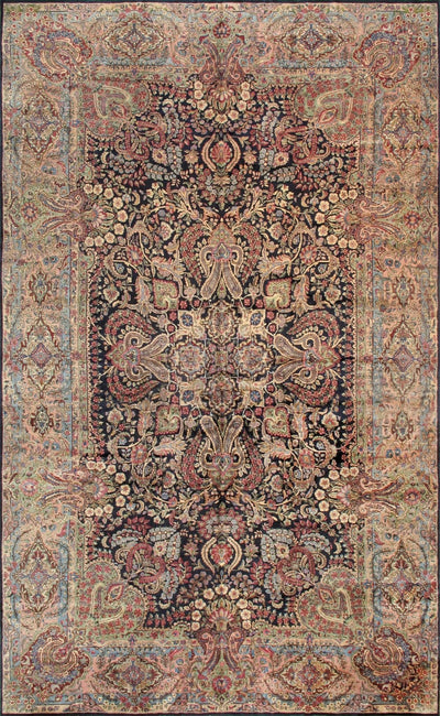 Canvello Antique Kerman Lamb's Wool Blue Pink Rug - 10'9" x 17'8" - Canvello