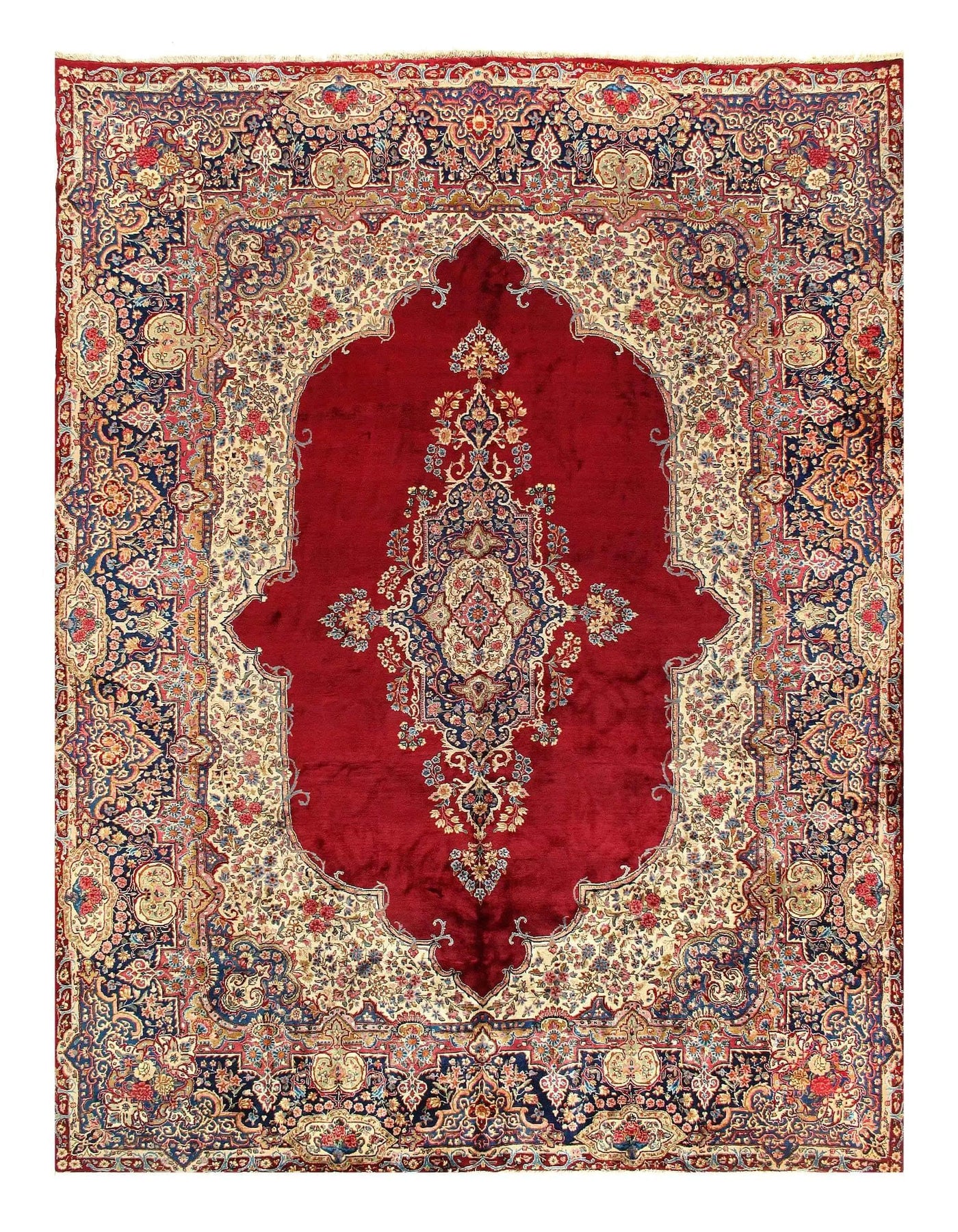 Canvello Antique Kerman Navy And Red Rug - 9'11'' X 13'4''