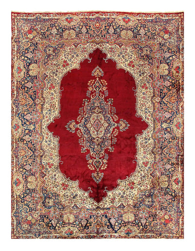 Canvello Antique Kerman Navy And Red Rug - 9'11'' X 13'4''
