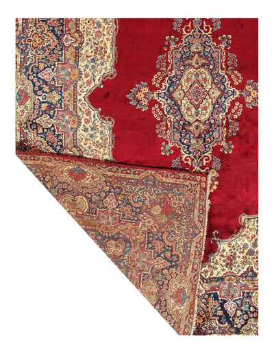 Canvello Antique Kerman Navy And Red Rug - 9'11'' X 13'4'' - Canvello