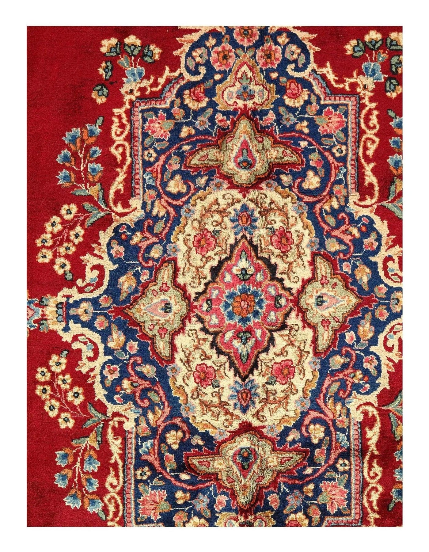 Canvello Antique Kerman Navy And Red Rug - 9'11'' X 13'4'' - Canvello