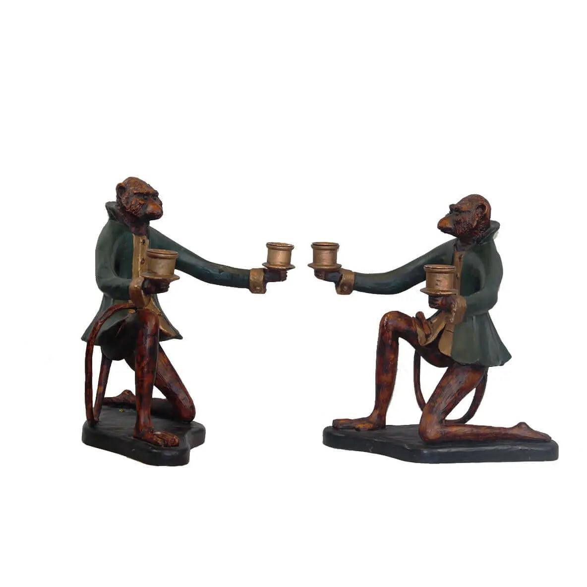 Canvello Antique Monkey Candle Holders (Pair)