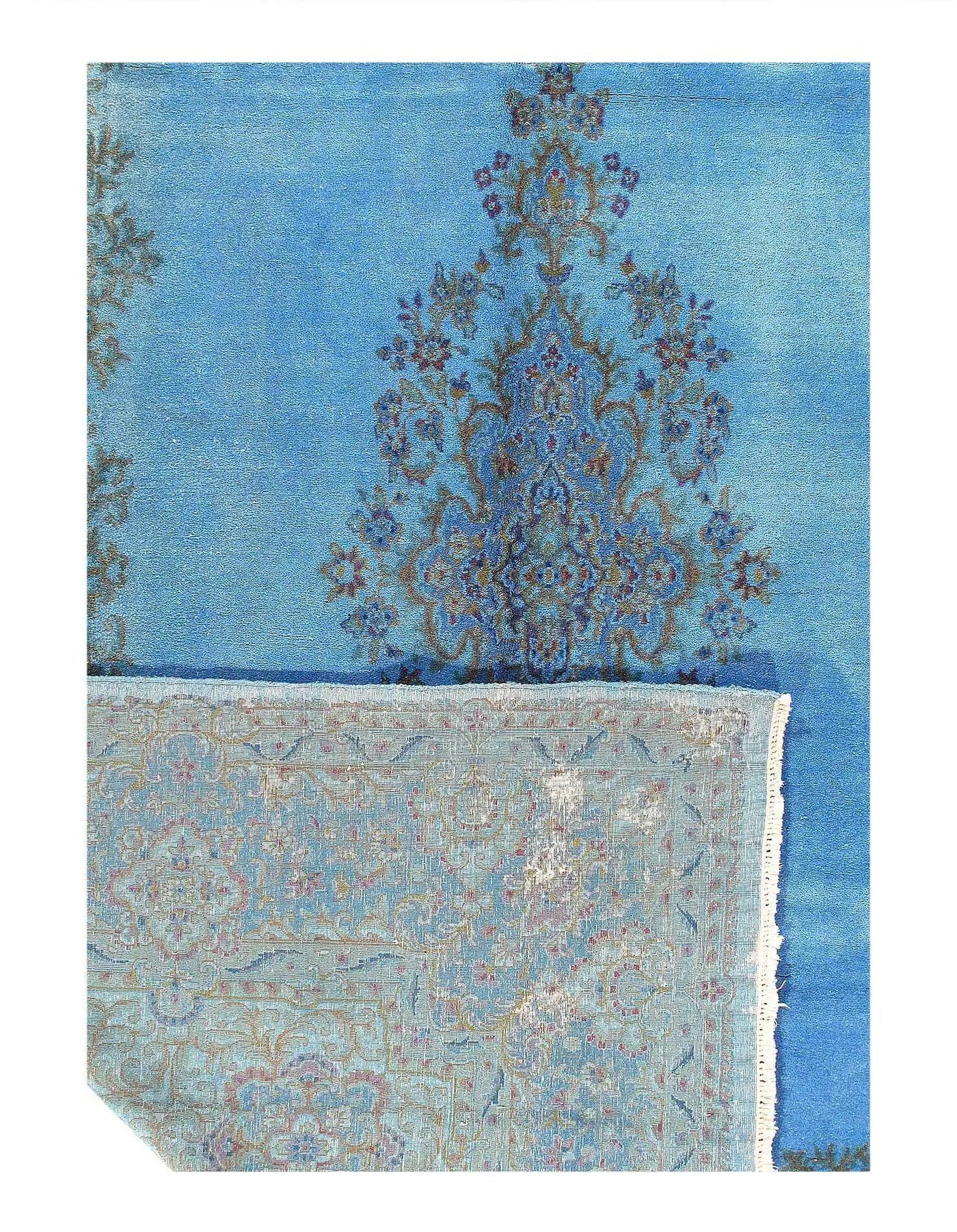 Canvello Antique over-dyed Kerman Light Blue Rug - 8' X 12'
