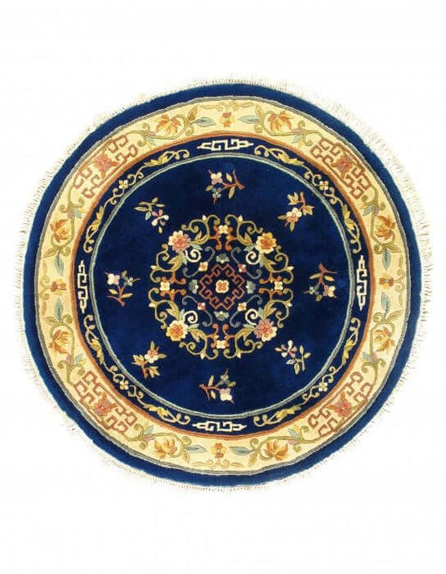 Canvello Antique Round Chinese Art deco Navy Blue Rug - 5' X 5'' - Canvello