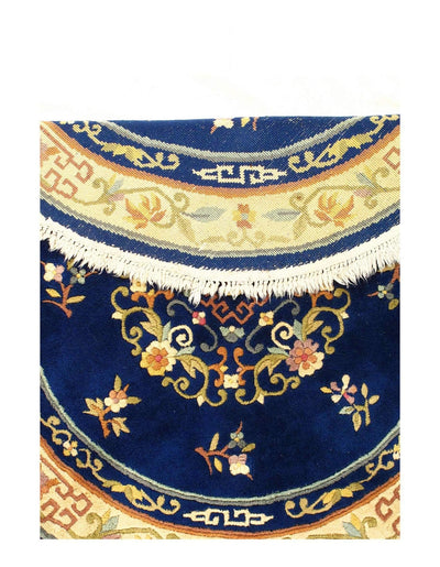 Canvello Antique Round Chinese Art deco Navy Blue Rug - 5' X 5'' - Canvello