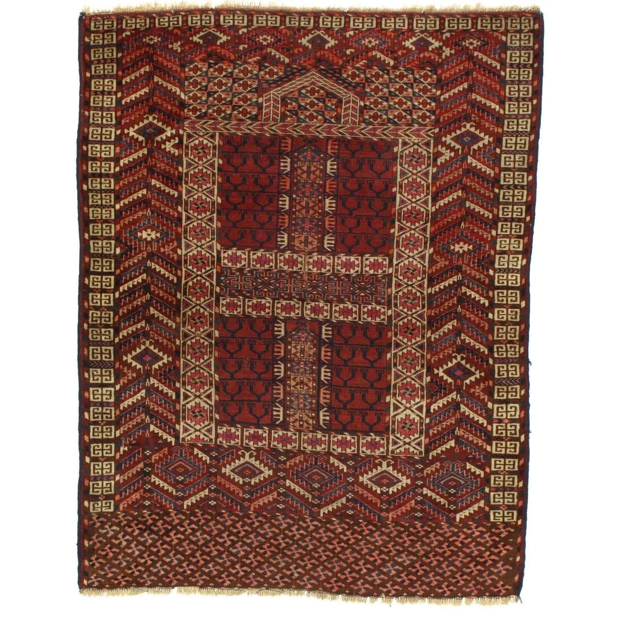 Canvello Antique Russian Tekkeh Rug - 4'4" x 5'7"