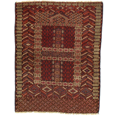 Canvello Antique Russian Tekkeh Rug - 4'4" x 5'7" - Canvello