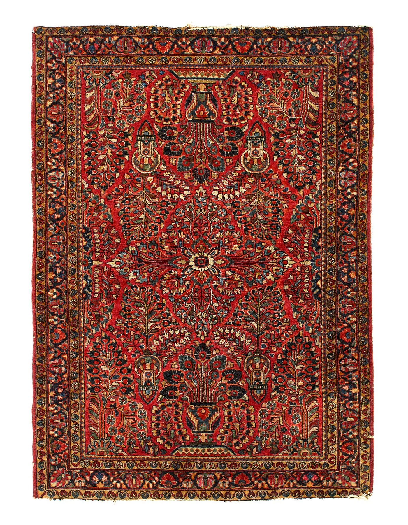 Canvello Antique Sarouk Blue And Red Persian Rug - 3'4'' X 4'9''