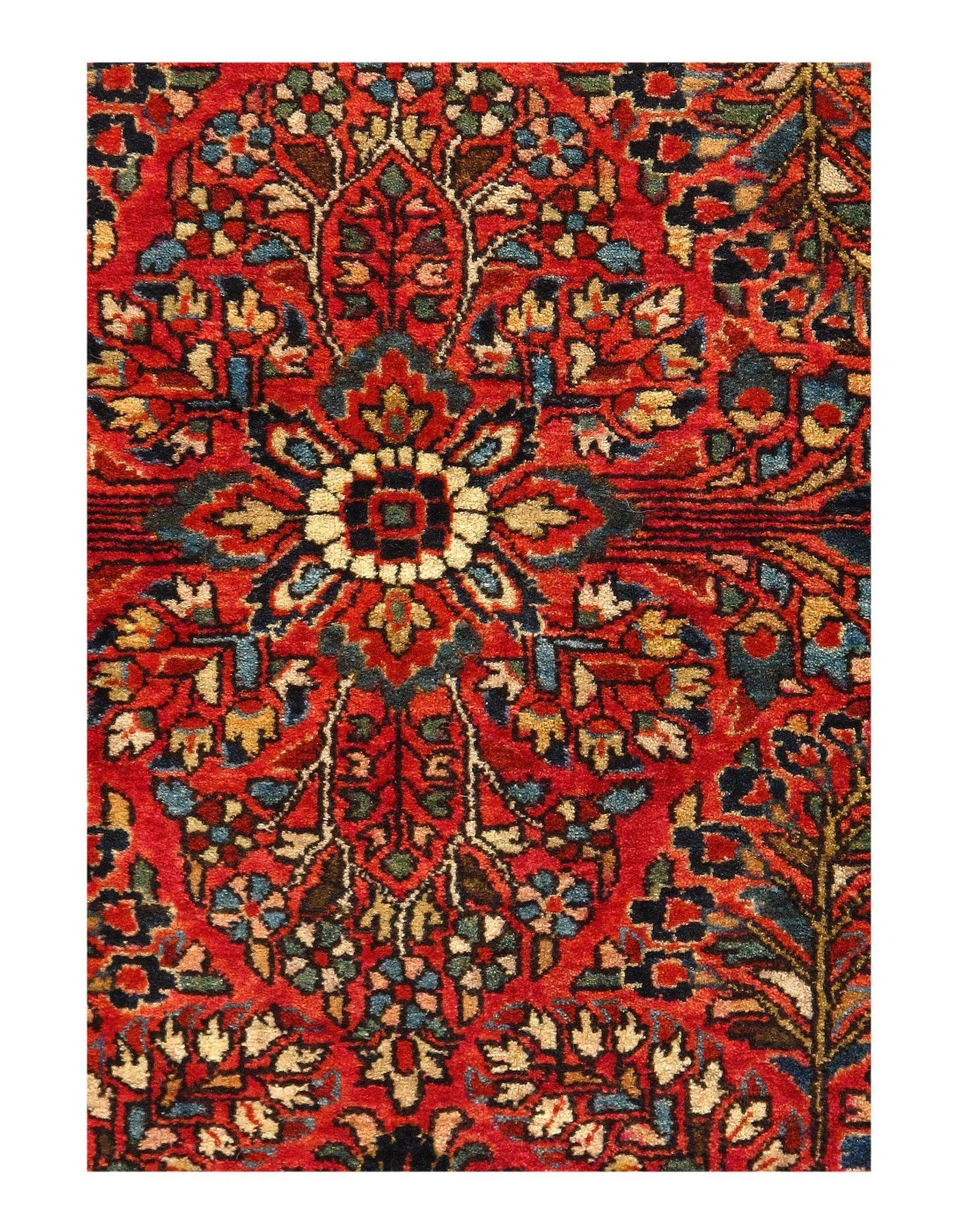 Canvello Antique Sarouk Blue And Red Persian Rug - 3'4'' X 4'9''