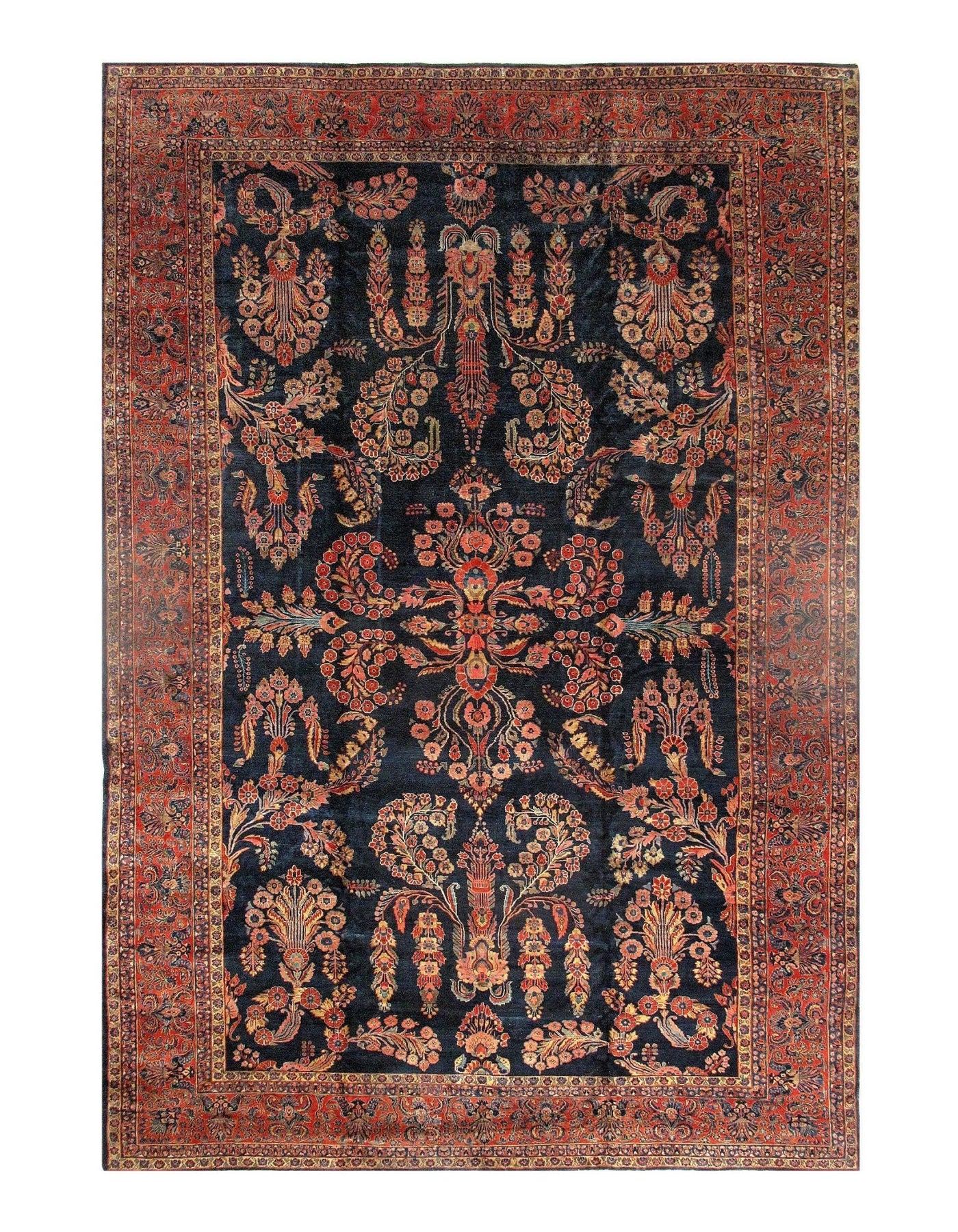 Canvello Antique Sarouk Large Blue Rug - 12' X 18'9" - Canvello