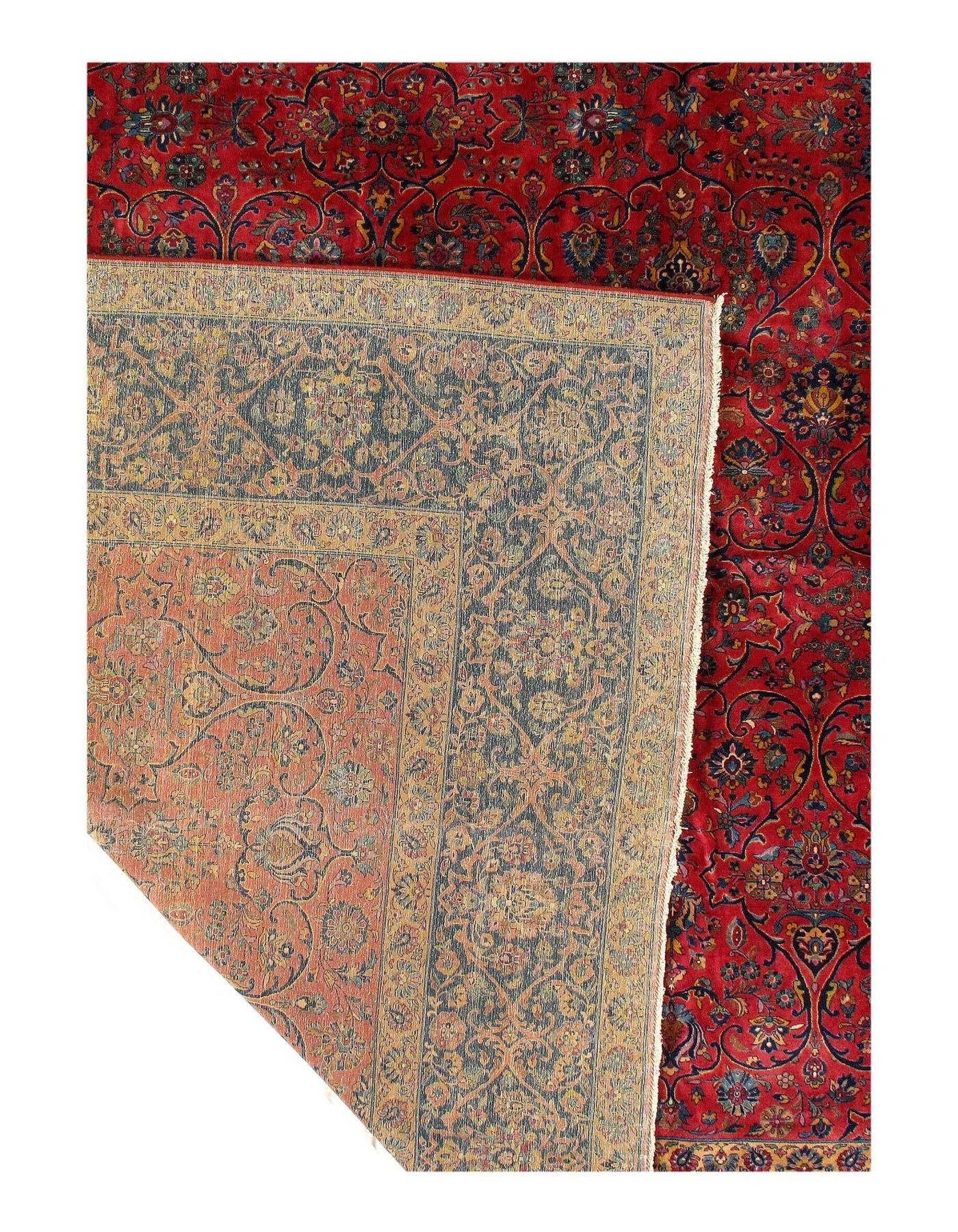 Canvello Antique Silkroad Kashan Rose Rug - 12'3" X 14'9" - Canvello