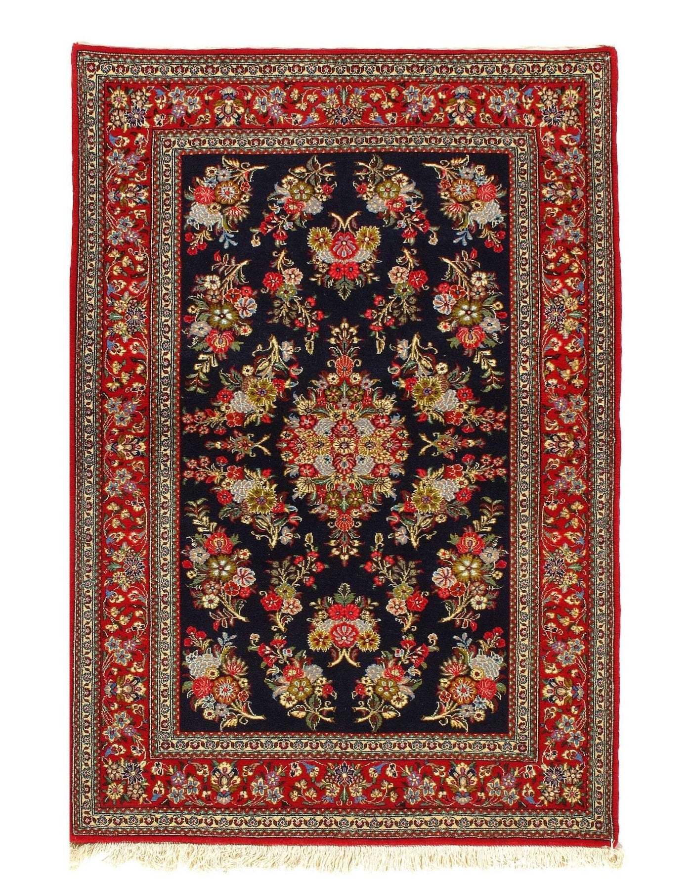 Canvello Antique Silkroad Qum Dark Blue Rug - 3'6" x 5'2" - Canvello