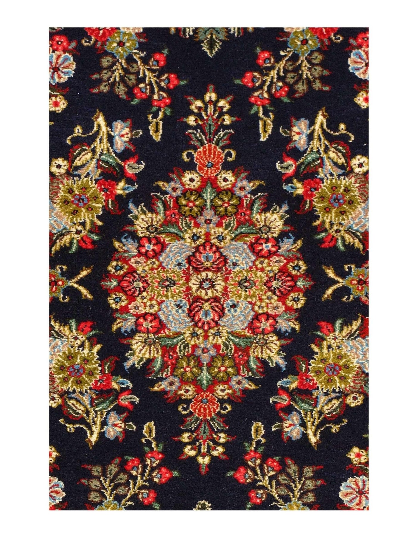 Canvello Antique Silkroad Qum Dark Blue Rug - 3'6" x 5'2" - Canvello