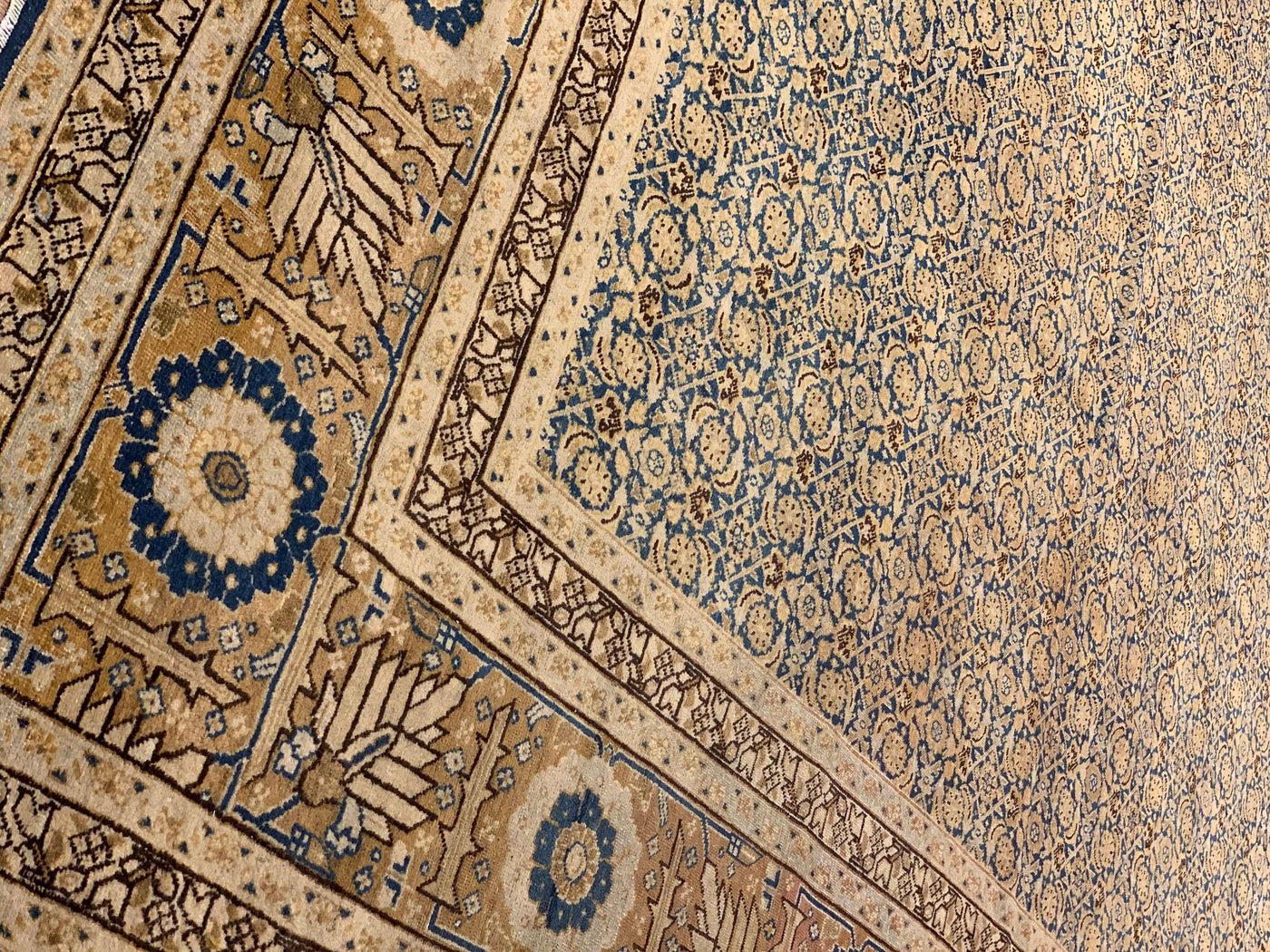 Canvello Antique Persian Tabriz Blue Oriental Rug - 10'8" x 17'6"