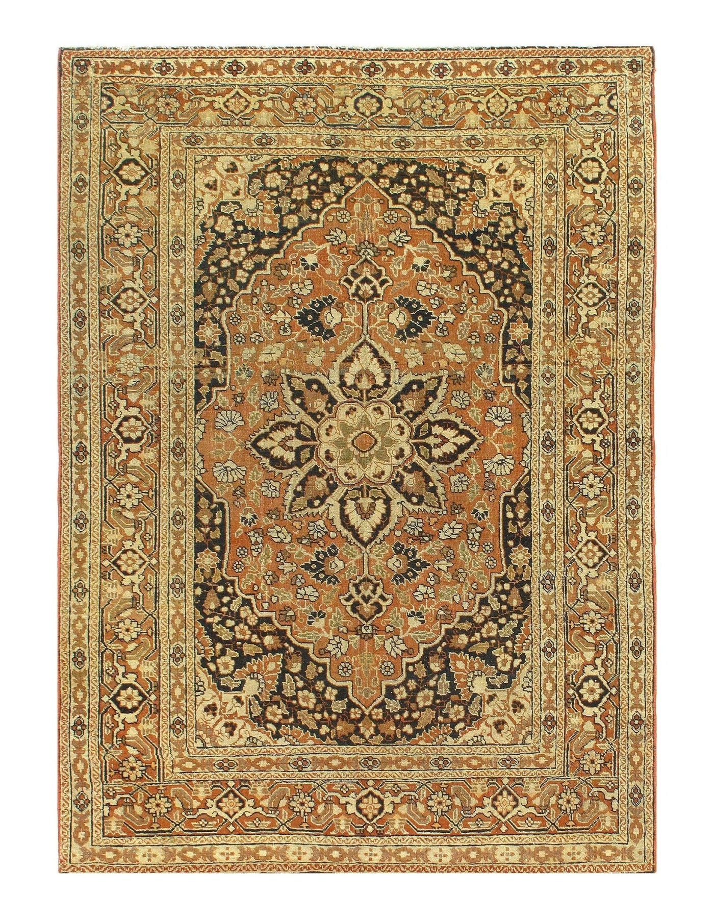 Canvello Antique Tabriz Gold And Black Rug - 3'11'' X 5'6'' - Canvello