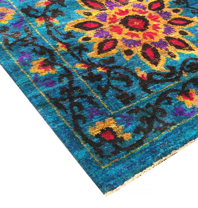 Canvello Aqua Silk Suzani Collection Hand - Knotted Silk Area Rug - 5'5" X 8'1" - Canvello