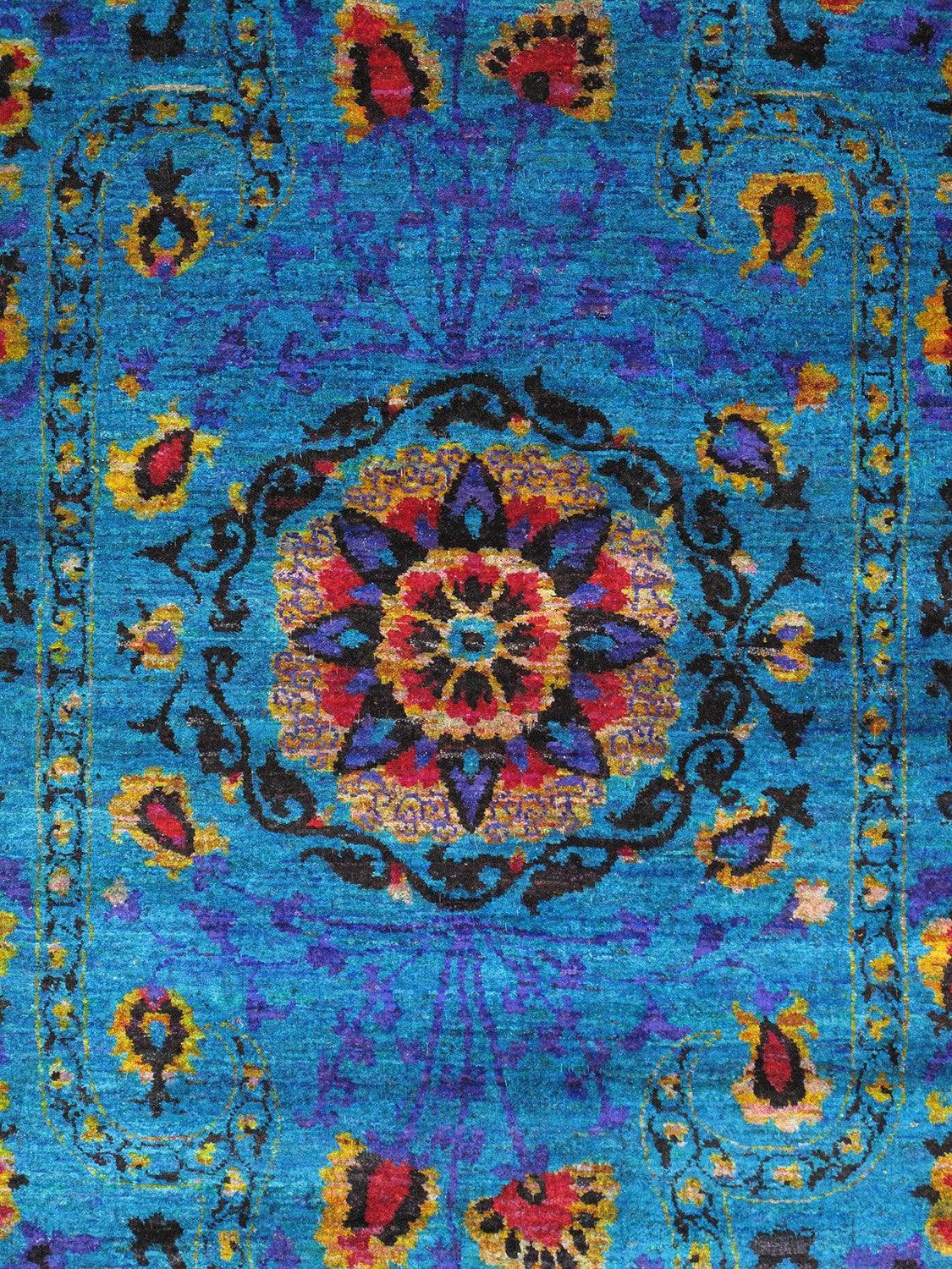 Canvello Aqua Silk Suzani Collection Hand - Knotted Silk Area Rug - 5'5" X 8'1" - Canvello