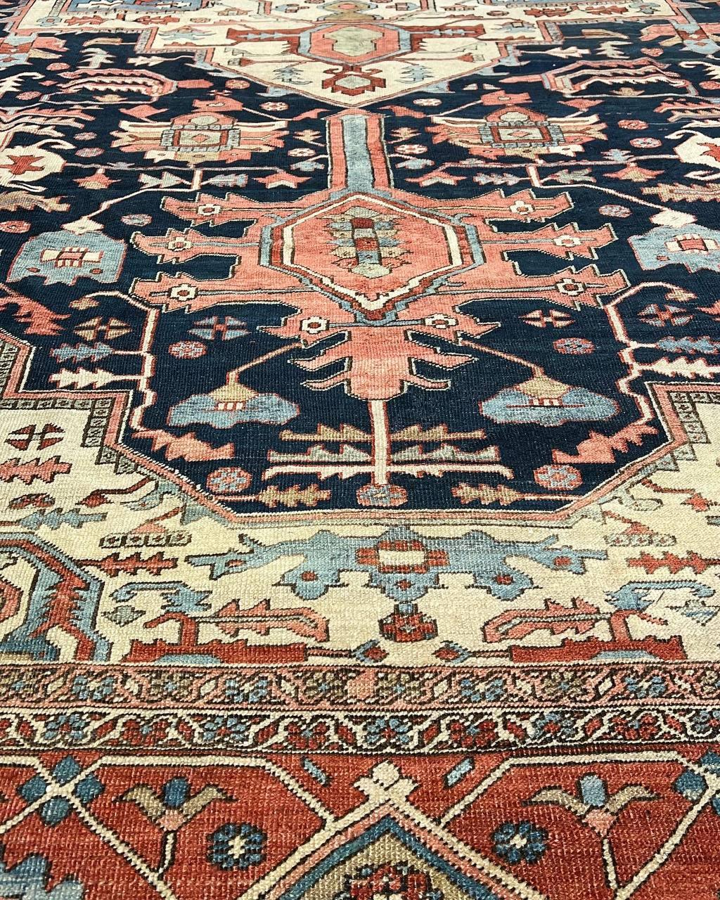 Canvello Authentic Persian Hand Knotted Antique Serapi Oversized Rug - 11'7'' X 22''