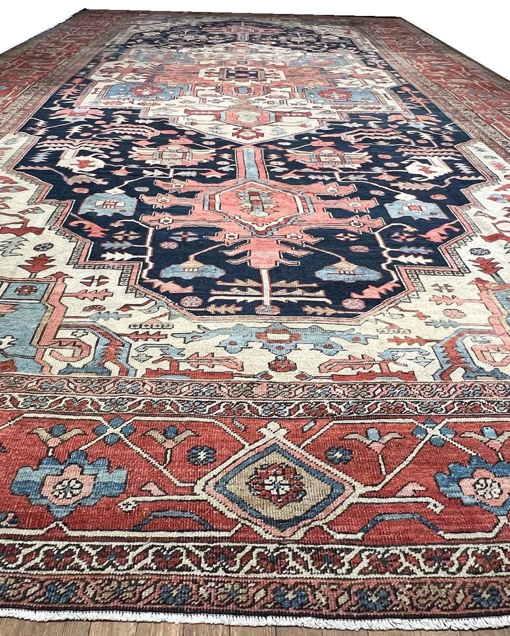 Canvello Authentic Silkroad Hand Knotted Antique Serapi Oversized Rug - 11'7'' X 22'' - Canvello