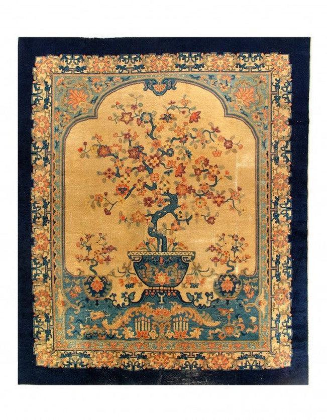 Canvello Beige Chinese Art Deco Hand Knotted Rugs - 7'11'' X 9'6'' - Canvello