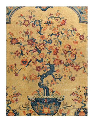 Canvello Beige Chinese Art Deco Hand Knotted Rugs - 7'11'' X 9'6'' - Canvello