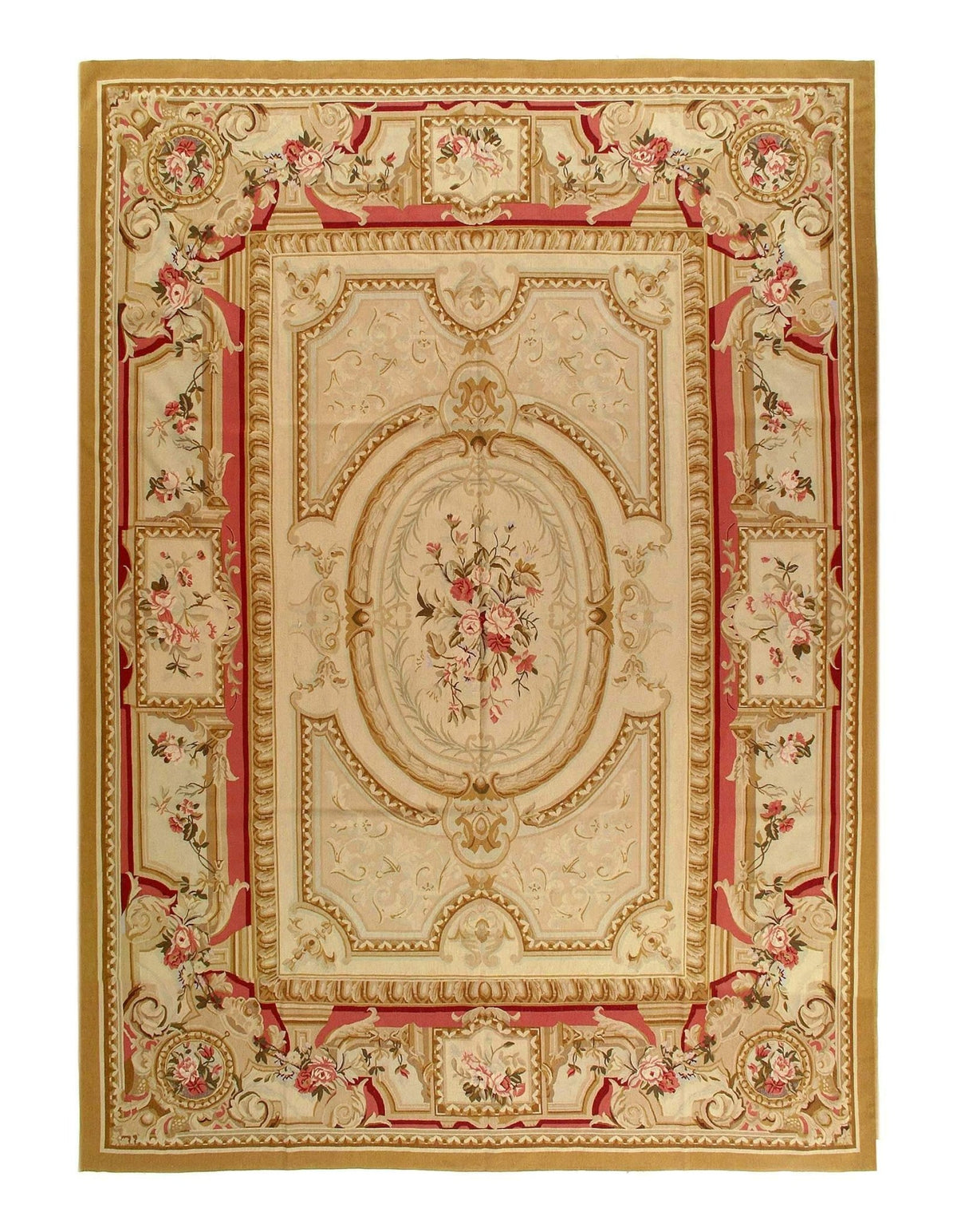 Canvello Beige Color Fine Hand Knotted Abusson Rug 10' X 14'2''