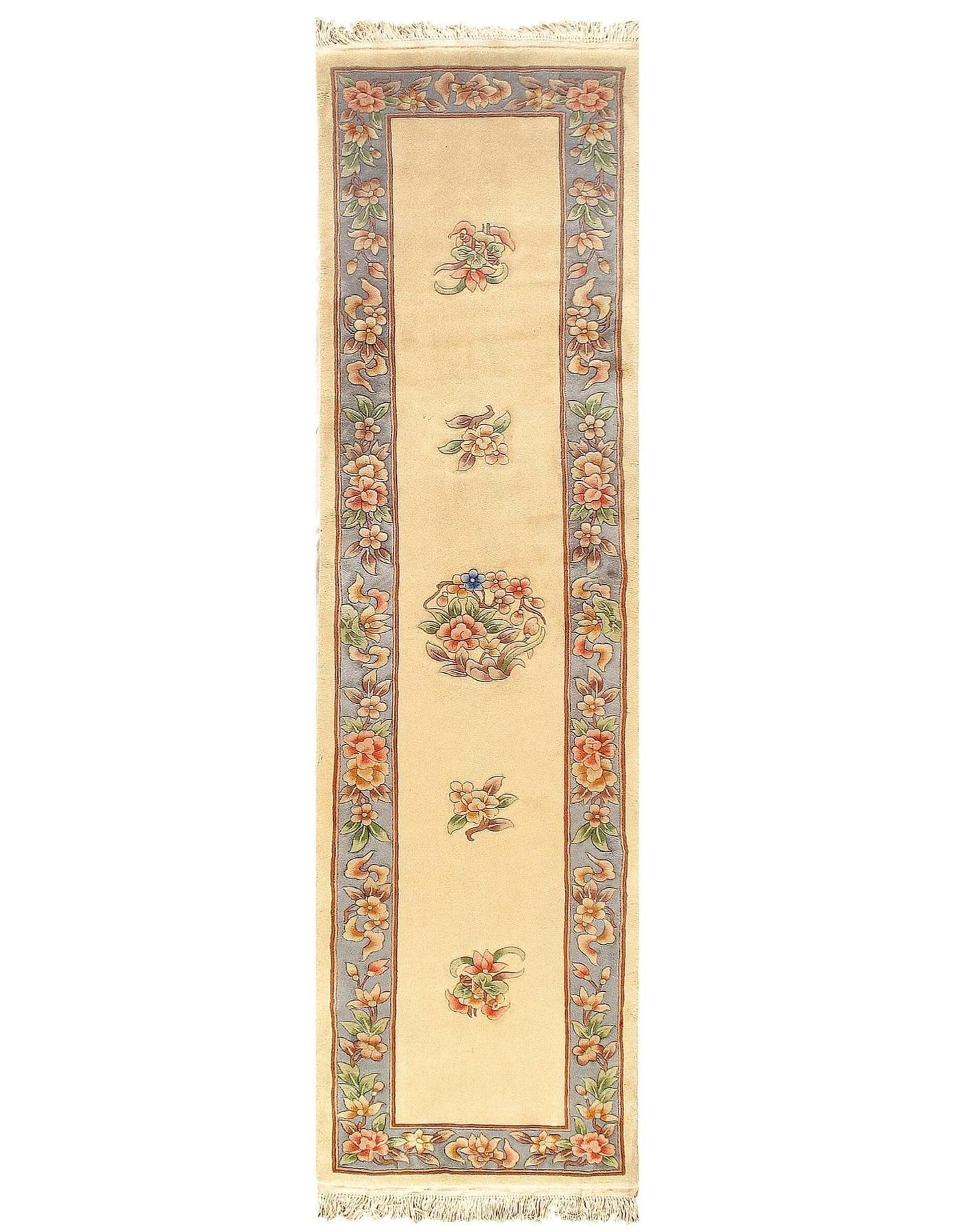 Canvello Beige color Fine Hand Knotted Chinese Peking Runner 2'6'' X 10'2'' - Canvello