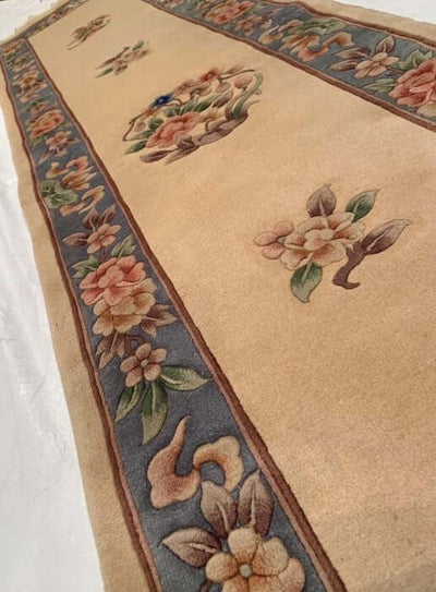 Canvello Beige color Fine Hand Knotted Chinese Peking Runner 2'6'' X 10'2'' - Canvello