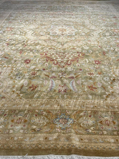 Canvello Beige Color Fine Hand Knotted Tabriz Design Rug - 10' X 14' - Canvello