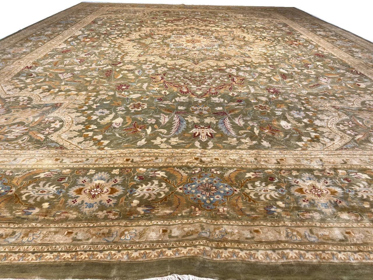 Canvello Beige Color Fine Hand Knotted Tabriz Design Rug - 10' X 14' - Canvello