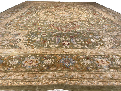 Canvello Beige Color Fine Hand Knotted Tabriz Design Rug - 10' X 14' - Canvello