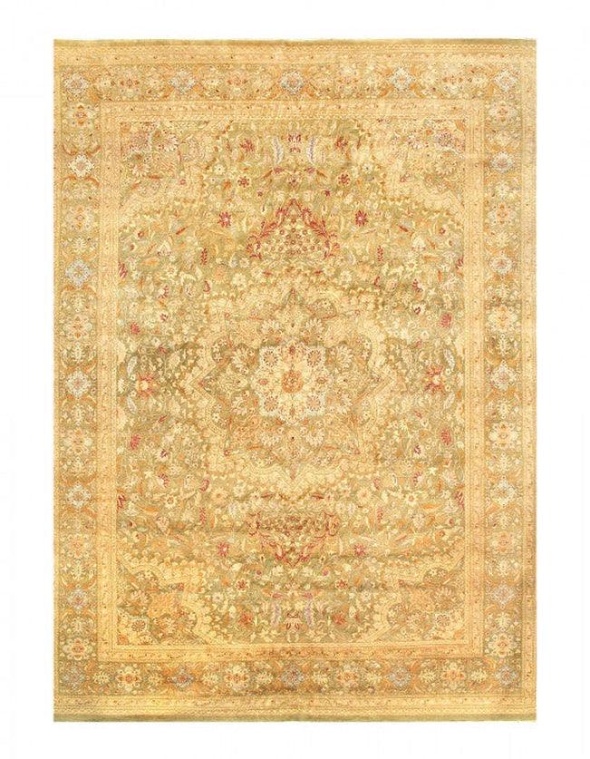 Canvello Beige Color Fine Hand Knotted Tabriz Design Rug - 10' X 14' - Canvello