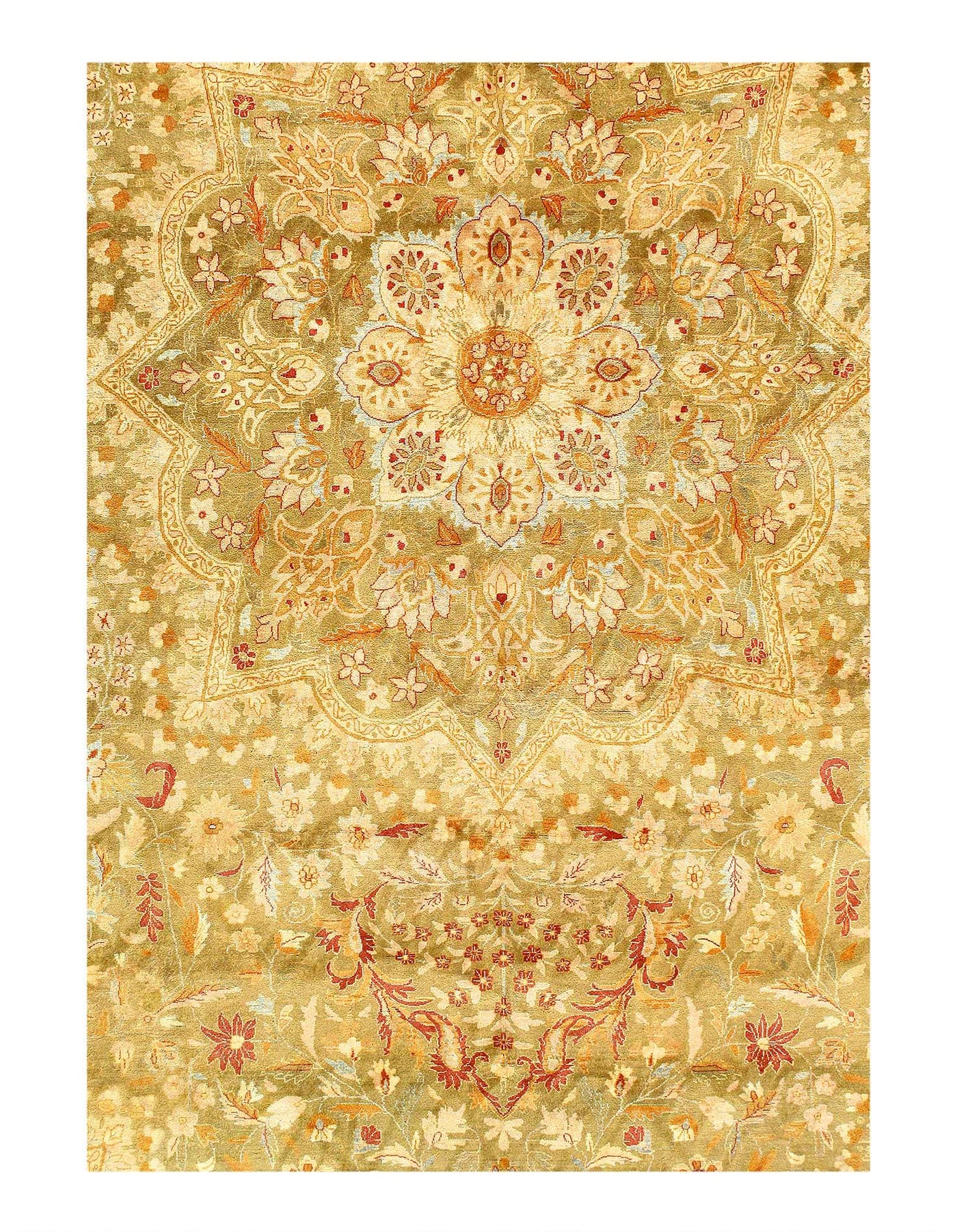 Canvello Beige Color Fine Hand Knotted Tabriz Design Rug - 10' X 14' - Canvello