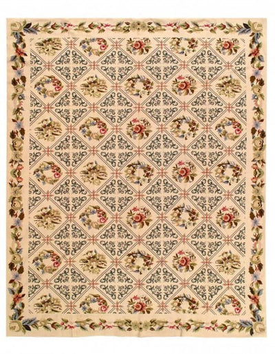 Canvello Beige Fine Hand Knotted Abusson Rug 7'6'' X 9'9'' - Canvello