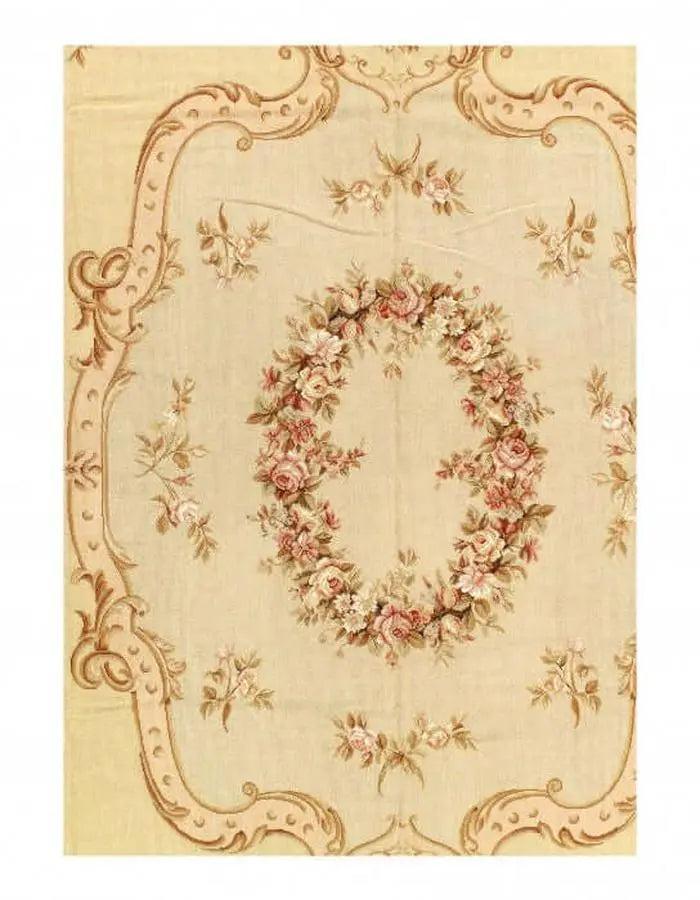 Canvello Beige Fine Hand Knotted Abusson Rug - 8'11'' X 12'1'' - Canvello