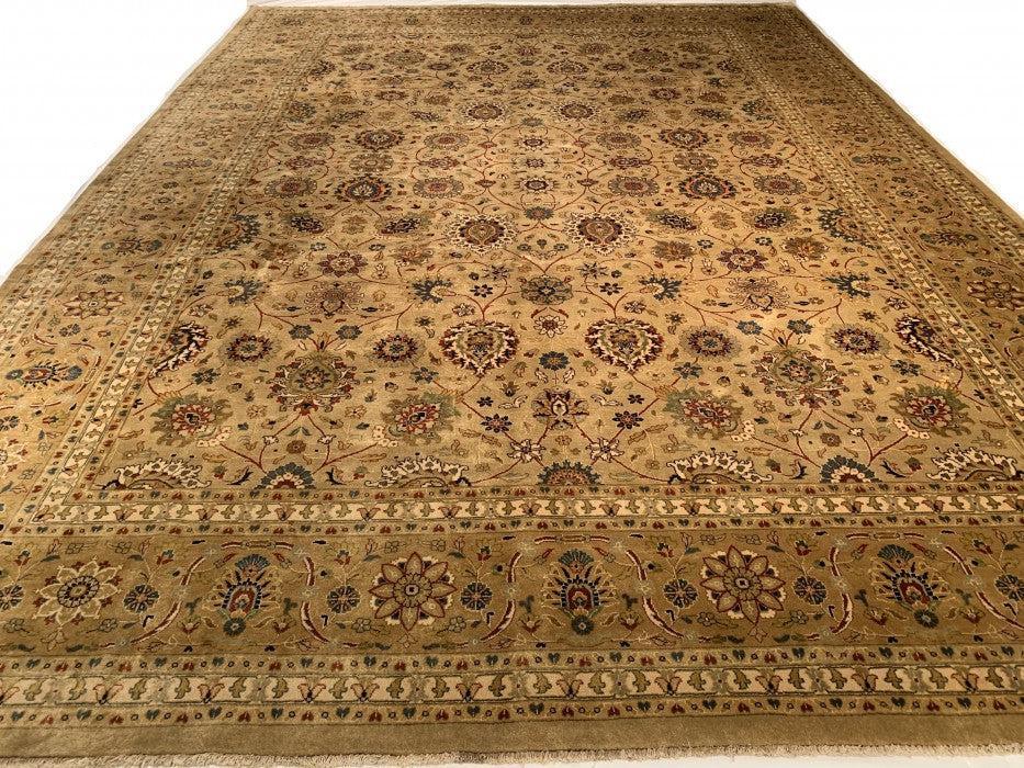 Canvello Beige fine Hand Knotted Tabriz Rug - 10' X 13'9'' - Canvello