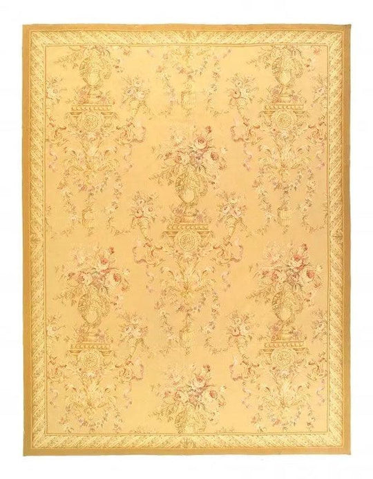 Canvello Beige Hand Knotted Aubusson Rug - 9' X 12'2''