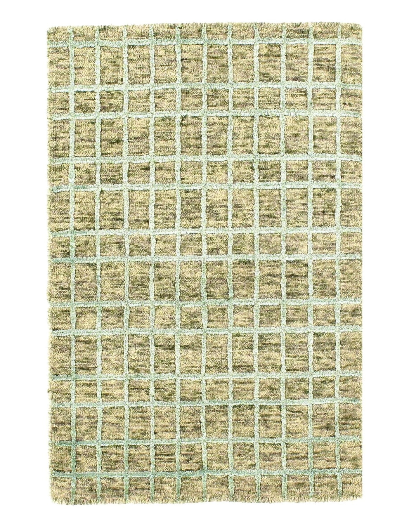 Canvello Beige Modern Crosshatch Hand - made Bamboo Silk Indo Rug - 2' x 3' (Available in Different Sizes) - Canvello